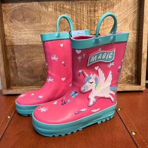 NWT Girls Magic Unicorn Rubber Rain Boots, Size 9, Pink/Blue, Spring